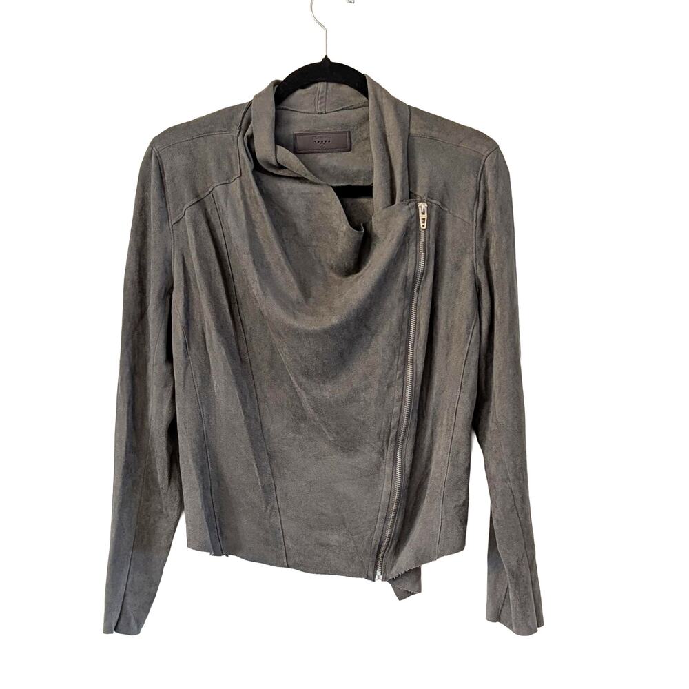 BLANKNYC Faux Suede Moto Jacket M Gray Draped Asymmetrical Zip